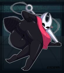 1girls abdomen anthro anthro_only arthropod arthropod_abdomen arthropod_humanoid artist_name ass ass_focus back_view background black_eyes black_skin cape envylemonade feet female female_focus female_only half_clothed half_naked half_nude hand_on_butt heart heart_symbol hollow_knight hollow_knight:_silksong horn hornet_(hollow_knight) huge_ass humanoid hyper_ass insect_girl insects inviting large_ass legs looking_at_viewer love no_mouth no_pupils red_cape red_clothing solo solo_female string weapon