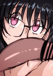 1girls black_hair censored fellatio female glasses human hunter_x_hunter male masturbation odee oral pale_skin penis phantom_troupe shizuku_murasaki short_hair shounen_jump villainess