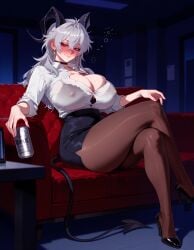 1girls ai_generated alcohol balecxi beer beer_can black_bra black_choker black_clothes black_footwear black_horns black_pantyhose black_skirt black_tail blush bra bra_peek bra_visible_through_clothes breasts brown_pantyhose bursting_breasts button_gap can choker cleavage closed_mouth clothing collared_shirt couch covered_nipples crossed_legs curvaceous curvaceous_female curvaceous_figure curvy curvy_figure demon_girl demon_horns demon_tail dress_shirt drink_can drunk earrings female female_focus grey_hair hair_between_eyes high-waist_skirt high_heels holding holding_can horns huge_breasts indoors inviting inviting_to_sex jewelry large_breasts legs legwear long_hair long_sleeves looking_at_viewer miniskirt nose_blush office_lady pantyhose partially_unbuttoned pencil_skirt presenting presenting_ass presenting_breasts presenting_hindquarters presenting_self red_eyes seductive seductive_look seductive_smile see-through see-through_shirt shirt shirt_tucked_in shoes sitting skirt smile solo table tail taut_shirt thick_thighs thighs underwear voluptuous voluptuous_female white_shirt wuthering_waves zani_(wuthering_waves)
