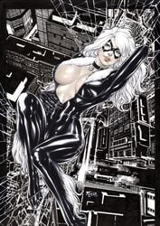 2017 big_breasts black_cat_(marvel) black_choker black_clothes black_clothing blue_eyes breasts busty choker city cityscape curvy dated ed_benes_studio felicia_hardy female female_only fred_benes fur hammock inviting long_hair lying lying_down marvel marvel_comics mask new_york pink_lips pinup signature solo spider-man_(series) street superheroine tight_clothing voluptuous web webbing white_fur white_hair zipper_pull_tab