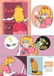 2024 absurd_res accessory armwear blonde_hair bowser buttplug buying chain_chomp closet clothed clothing cock_ring computer crown digital_drawing_(artwork) digital_media_(artwork) dildo dildo_collection dress eggplant_emoji elbow_gloves electronics emoji facial_hair female genitals glassfish glistening glistening_eyes gloves hair handwear headgear hi_res human humanoid_genitalia humanoid_penis idea idea_bulb jewelry koopa laptop light_bulb male mammal mario_bros moustache nintendo online_shopping penis penis_accessory penis_jewelry plug_(sex_toy) princess_peach reptile scalie sex_toy solo spiked_cock_ring spikes turtle