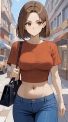 ai_animated ai_assisted ai_generated angry animated belly belly_button belly_button_penetration belly_shirt brown_eyes brown_hair chubby_female cum_in_navel cum_on_belly curvy in_public midriff_baring_shirt midriff_focus midriff_showing navel navel_fetish navel_fuck navel_penetration navel_poke red_crop_top street surprise_cumshot vertical_video voyeur walking