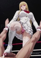 10_seconds 10s ai_generated animated audio blonde_hair bootjob boxing_ring covered_nipples cum dominant dominatrix ejaculation emilie_de_rochefort female female_domination femdom footjob footjob_with_legwear grabbing_another's_leg large_penis leggings legwear mixed-sex_combat mixed_wrestling panties phantom_draft pink_panties sound submissive_male tagme tekken tekken_7 tekken_8 trample video wrestling wrestling_ring