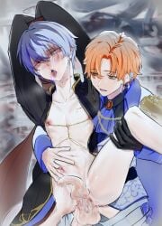 anal_sex aoyagi_touya battlefield blood_drip blood_on_body blue_hair blush colored cumming_from_anal_sex cumming_in_ass cumming_while_penetrated cumming_while_penetrating dick_in_ass fucked_from_below fucking_ass fucking_while_cumming gay_sex knight leaking_cum male/male moaning orange_hair penetrated_male penetrating_ass penetrating_male penetration penetration_from_behind pierced_nipples project_sekai shinonome_akito thrusting thrusting_into_ass two_tone_hair wound_on_torso wounds