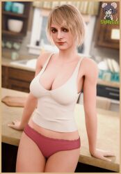 ashley_graham ashley_graham_(ella_freya) blonde_female blonde_hair looking_at_viewer panties pink_panties resident_evil resident_evil_4_remake short_hair slymyguy solo_female tagme tank_top underwear