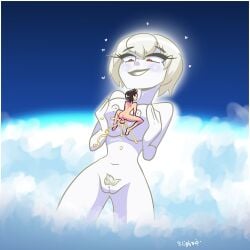 1boy 1girls blightstar clouds female giantess glowing god larger_female lilith_(evangelion) male male/female neon_genesis_evangelion paizuri pubic_hair pushing_breasts_together red_eyes shinji_ikari sky smaller_male splurt straight tagme technical_incest the_end_of_evangelion vagina white_skinned_male