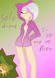 blush fnafhs fnafhs_z3ro medium_breasts meg_(fnafhs) pink_hoodie rv_ed spanish_text springtrap_(fnafhs)