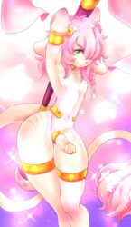 1boy anthro anthrofied crossdressing femboy furry furry_only girly green_hair large_ass large_hips male male_only penis pink_hair pole pole_between_ass pole_dancing trap vaini