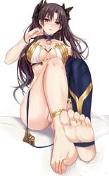 fate/grand_order fate_(series) feet female female_only foot_focus half-dressed ishtar_(fate) large_breasts long_hair looking_at_viewer misaka12003 misaka_12003-gou misako12003 pussy shiny_skin soles stirrup_legwear toenails toes