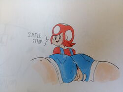 anus anus_peek blush cute drawn exposed_anus exposed_pussy female female_only mario_(series) meow_fuck mushee_(meow_fuck) mushroom nintendo no_panties pink_anus pussy ripped_clothing short_shorts spread_legs super_mario_bros. super_mushroom text torn_clothes