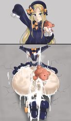 1girls 2koma abigail_williams_(fate/grand_order) anal_insertion anal_object_insertion ass before_and_after big_ass cum cum_everywhere cum_in_ass donut_anus fate/grand_order fate_(series) female hairless_pussy huge_anus instant_loss_2koma kabeshiri leaking_anus leaking_cum lolita_fashion panties public_use puffy_anus ribbon ribbons stuck_in_wall taped_anus teddy_bear yesevilberry young