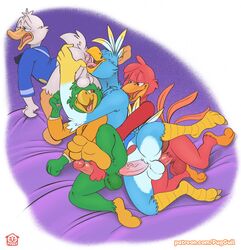 3-way 4boys anal anal_sex anatid anseriform anthro anus ass avian balls bird chicken disney donald_duck duck foursome furry galliform gallus_(genus) gay hi_res jose_carioca licking male male/male male_only oral panchito_pistoles parrot penis phasianid puggy rimming sex the_three_caballeros tongue tongue_out yaoi