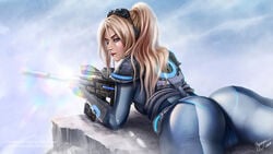 1girls ass bodysuit cameltoe female ghost_(starcraft_2) looking_back nova_(starcraft) prywinko skin_tight sniper sniper_rifle solo starcraft starcraft_2 text tight_clothes tight_clothing tight_fit