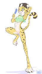 animancer bottomless breasts cheetah clothed clothing erect_nipples felid feline female food furry hi_res invalid_tag kyyanno mammal nipples no_humans popsicle pussy spots