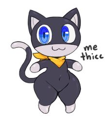 acstlu ambiguous_gender atlus bandana black_fur blue_eyes cat feline male_only mammal morgana_(persona) persona persona_5 tagme thick_thighs thighs white_background white_fur