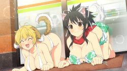 2022 2girls :3 all_fours ass_up asuka_(senran_kagura) bikini black_hair blonde_hair bracelets breasts brown_eyes closed_eyes dog_ears dog_tail green_bikini green_swimsuit grocery_store hair_ribbon happy large_breasts lordcamelot marvelous nervous o-ring_bikini o-ring_swimsuit outside pet_play petplay ponytail red_scarf ryouna_(senran_kagura) scarf senran_kagura short_hair sling_bikini slingshot_swimsuit store strapless_bikini strapless_swimsuit swimsuit tamsoft tears white_bikini white_swimsuit wolf_ears wolf_tail yaegashi_nan