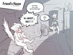 1boy 1girls 2019 anthro balls bedroom blue_clothing blue_panties blue_underwear blush blushing caught clothed clothed/nude clothed_female clothed_female_nude_male clothed_on_nude clothing comic completely_naked completely_nude completely_nude_female dialogue domestic_cat duo embarrassed embarrassed_nude_male english_text erect_penis erection felid feline felis female friends male mammal masturbation nude nude_male only_one_naked panken panties penile penile_masturbation penis pink_clothing pink_panties pink_underwear sitting speech_bubble standing text underwear