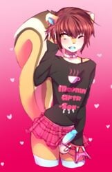 anthro balls clothed clothing collar crossdressing cute erection femboy genital_piercing girly hi_res humanoid_penis legwear male mammal meowdolls open_mouth penis penis_piercing piercing prince_albert_piercing rodent sciurid solo thigh_highs underwear