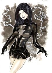 1girls big_breasts black_clothes black_clothing black_hair black_lips black_lipstick black_mary busty curvy dark_mary_marvel_(character) dc dc_comics distracting_watermark ed_benes_studio electricity female female_only gloves joe_lima lightning lightning_bolt_symbol mary_batson mary_marvel minidress monochrome shazam_(series) skirt solo superheroine tight_clothing voluptuous watermark