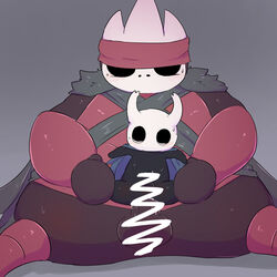 1:1 anal big_dom_small_sub black_skin blush censored clothing featureless grey_background hi_res hollow_knight male mixeeeel nailmaster_mato nailmasters overweight overweight_male protagonist_(hollow_knight) simple_background size_difference sweat yaoi