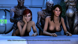 3d 3monsters alien alien/human alien_girl ashley_williams banshee_(mass_effect) bent_over bored breast_grab commander_shepard dialogue english english_text female femshep human husk_(mass_effect) interspecies male male/female mass_effect monster nude sex shittyhorsey