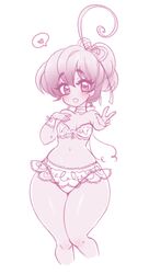 :d big_thighs cute happy lingerie original_character peace_sign peachpurin small_breasts white_background