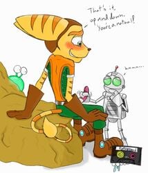 blush clank_(ratchet_and_clank) fur handjob humanoid_penis lombax machine male male_only mammal outside penile penis ratchet_(ratchet_and_clank) ratchet_and_clank retrotard robot sex smile stripes video_games