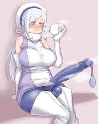 1futa aila_jyrkiainen blush clothed futa_only futanari gundam gundam_build_fighters impossible_clothes intersex long_penis solo solo_futa tagme warumono_tomii