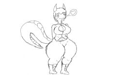 aerolei(coryhen) coryhen_(artist) dragon_girl horns no_color self_upload smug tail_markings thick_thighs wide_hips