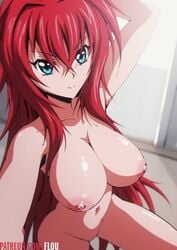 1girls 2019 areolae big_breasts blue_eyes breasts female female_only flou high_school_dxd large_breasts long_hair looking_at_viewer nipples nude pose red_hair rias_gremory selfie solo