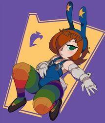 2019 animal_crossing animal_crossing_boy bulge bunny_ears captain_kirb elbow_gloves female frag_(captain_kirb) gloves nintendo oc only_player original original_character penis_under_clothes rainbow_leggings solo thick_thighs thighs trap villager_(animal_crossing) white