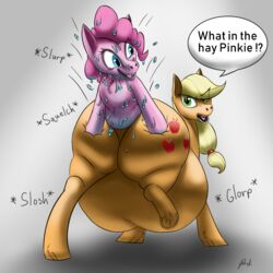 1:1 anal anal_vore applejack_(mlp) ass belly belly_noise belly_visible_through_thighs big_belly big_butt cutie_mark earth_pony equid equine female feral friendship_is_magic horse huge_butt in_pussy mammal my_little_pony pinkie_pie_(mlp) pony thick_thighs tracer_painter unwilling_pred vore willing_prey