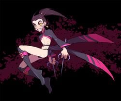 1boy 2d black_hair boots bulge femboy genderswap_(ftm) girly grin mileena mortal_kombat mortal_kombat:_deception nipples ponytail revealing_clothes ripushko rule_63 sai_(weapon) sharp_teeth shrug_(clothing) solo teeth thong weapon yellow_eyes