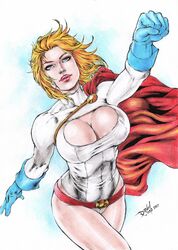 1girls 2017 bare_legs belt big_breasts blonde_hair blue_eyes blue_gloves breasts busty cape curvy dated david_lima dc dc_comics earth-2 earth2 earth_2 ed_benes_studio erect_nipples female female_only flying gloves jsa justice_society justice_society_of_america karen_starr kryptonian leotard nipples nipples_visible_through_clothing power_girl red_belt red_cape red_lips red_lipstick short_hair signature solo superheroine tight_clothes tight_clothing voluptuous white_clothing white_leotard windswept_hair