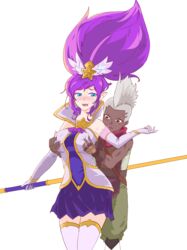 big_breasts blue_eyes blush boxtral breast_fondling breast_grab breast_squeeze breasts dark-skinned_male dark_skin ekko female fondling happy interracial janna_windforce large_breasts larger_female league_of_legends mage magical_girl male pointy_ears purple_hair smile sorceress staff star_guardian star_guardian_janna star_guardian_series sweat younger_male