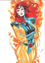 1girls 2018 blue_eyes bodysuit dated ed_benes_studio female female_only fully_clothed gardenio_lima homo_superior human jean_grey long_hair marvel marvel_comics mutant red_hair red_lips red_lipstick signature solo superheroine telepath x-men