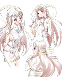 1girls arm_behind_back ass bangs bare_shoulders blush braid breasts brown_eyes brown_hair circlet collarbone commentary_request covering covering_crotch embarrassed female french_braid frown groin hair_ribbon hands_on_own_chest haze_(xenoblade) highres long_hair medium_breasts misu_kasumi naked_tabard nintendo no_panties nose_blush open_mouth pale_color parted_bangs pout profile purple_ribbon ribbon see-through shawl short_hair sideboob simple_background smile straight_hair tabard very_long_hair white_background xenoblade_(series) xenoblade_chronicles_2 xenoblade_chronicles_2:_torna_the_golden_country yellow_eyes