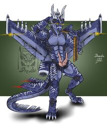 2019 anthro cybernetics cyborg diphallia diphallism drerika erection hi_res hybrid male male_only multi_penis muscular muscular_male penis scalie solo