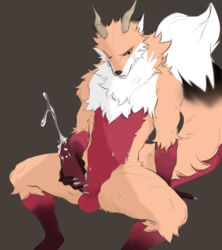 anthro asian_mythology canid canine claws cum dragon draixen east_asian_mythology eastern_dragon fluffy fox frenum_piercing fur genital_piercing glacierclear horn hybrid male male_only mammal masturbation mythology open_mouth penile penile_masturbation penis penis_piercing piercing scaledfox scalie solo_male tuft