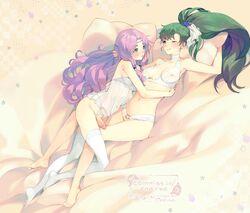 1futa 1girls armpits artist_name artist_signature bed blush bra breasts cleavage couple crotchless_panties erect_nipples erection eyelashes eyeliner female fire_emblem fire_emblem:_the_blazing_blade fire_emblem_heroes flaccid florina_(fire_emblem) futa_with_female futanari green_hair hi_res hug intersex lingerie long_hair lying lyn_(bridal)_(fire_emblem) lyn_(fire_emblem) lyndis_(fire_emblem) magical_ondine makeup medium_breasts negligee nipples nipples_visible_through_clothing one_eye_closed panties pantsu penis penis_in_panties ponytail purple_hair pussy romantic see-through small_breasts stockings thighhighs thong tied_hair twitter_username uncensored underwear very_long_hair white_legwear white_thighhighs wholesome wink yuri