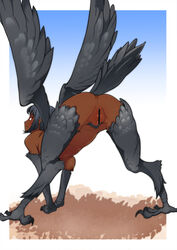 2019 absurd_res all_fours anus ass avian black_feathers black_hair breasts censored dark-skinned_female dark_skin feathered_wings feathers female hair harpy hi_res humanoid j7w nipples nude presenting presenting_hindquarters pubes pubic_hair pussy rear_view red_eyes solo tail_feathers talons wings