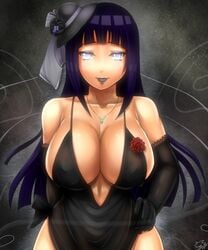 1girls breasts dress dress_lift female female_only huge_breasts hyuuga_hinata naruto naruto_shippuden sakuama solo