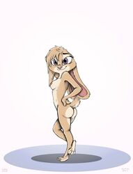 2018 3_toes ass breasts disney ears_down fan_character female hi_res lagomorph leporid looking_at_viewer mammal nadine_hasina_(anheledir) nipples pivoted_ears purple_eyes rabbit simple_background small_breasts solo toes white_background ziegelzeig zootopia