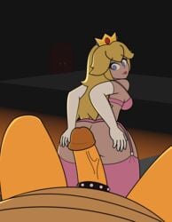 1boy 1girls anthro ass bent_over blonde_hair blue_eyes bowser cock_ring_(decorative) erection female female_focus garter_belt highres huge_cock human humanoid_penis imminent_sex indoors long_hair looking_at_another looking_back male male_pov mario_(series) nintendo partial_male partially_clothed penis princess_peach spread_ass straight theidiotmuffin toony uncensored veiny_penis