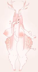 anthro antlers big_breasts breasts cervid female hair heart horn mammal nipples nude pussy solo standing thick_thighs vetarix wide_hips