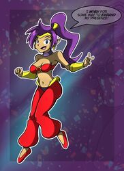 blue_eyes dark_skin kiroxiii purple_hair shantae shantae_(character) smooth_skin speech_bubble