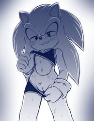 anthro blush bra cuntboy cuntboy_only eulipotyphlan furry hedgehog intersex mammal nowykowski7 pussy sketch solo sonic_(series) sonic_the_hedgehog sports_bra sweat underwear undressing