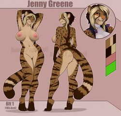 anthro ass big_breasts breasts curvaceous felid feline female looking_at_viewer mammal model_sheet nipples nude pussy robyn_paperdoll smile solo standing watermark