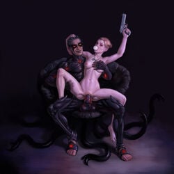 2d blonde_hair blowing_bubblegum bubble cassie_cage cyborg dog_tags fivegarret leo_95(artist) medium_breasts mortal_kombat mortal_kombat_x nude pistol sex short_hair sinister sinister_maharana sitting smile spread_legs vaginal_penetration