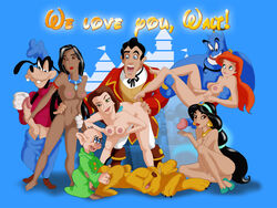 aladdin aladdin_(1992_disney_film) arabian ariel ariel_(the_little_mermaid) beauty_and_the_beast_(1991_film) belle_(beauty_and_the_beast) cartoonvalley.com clothing crossover dark-skinned_female dark_skin disney disney_princess disney_villains dopey_(snow_white) dwarf female gaston genie_(aladdin) goofy helg human male male/male multiple_boys multiple_girls native_american nipples penis pluto pocahontas pocahontas_(character) princess princess_jasmine pussy royalty snow_white_and_the_seven_dwarfs_(1937_film) testicles the_little_mermaid the_little_mermaid_(1989_film)